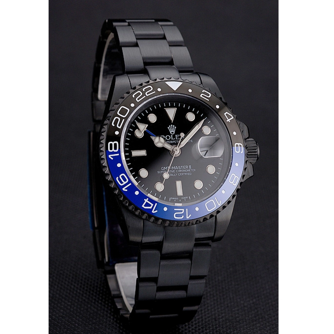 Aaa replica Case Bezel Dial Black And GMT Black Blue Swiss II Master Bracelet Black PVD Rolex And 0822